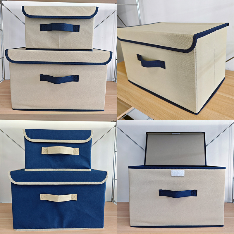 ✅居家布艺拼色收纳箱可折叠衣物收纳整理箱多用无纺布防尘带盖