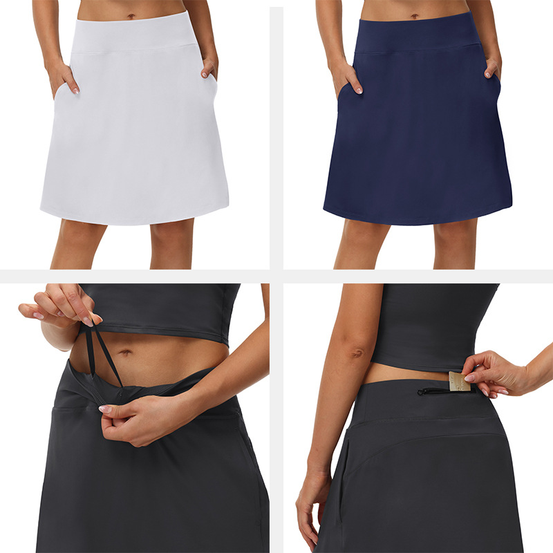 Two trendy and versatile yoga, fitness, and anti-glare mid-length sports tennis skirts and pants for women in Europe and America in 2023 details Picture