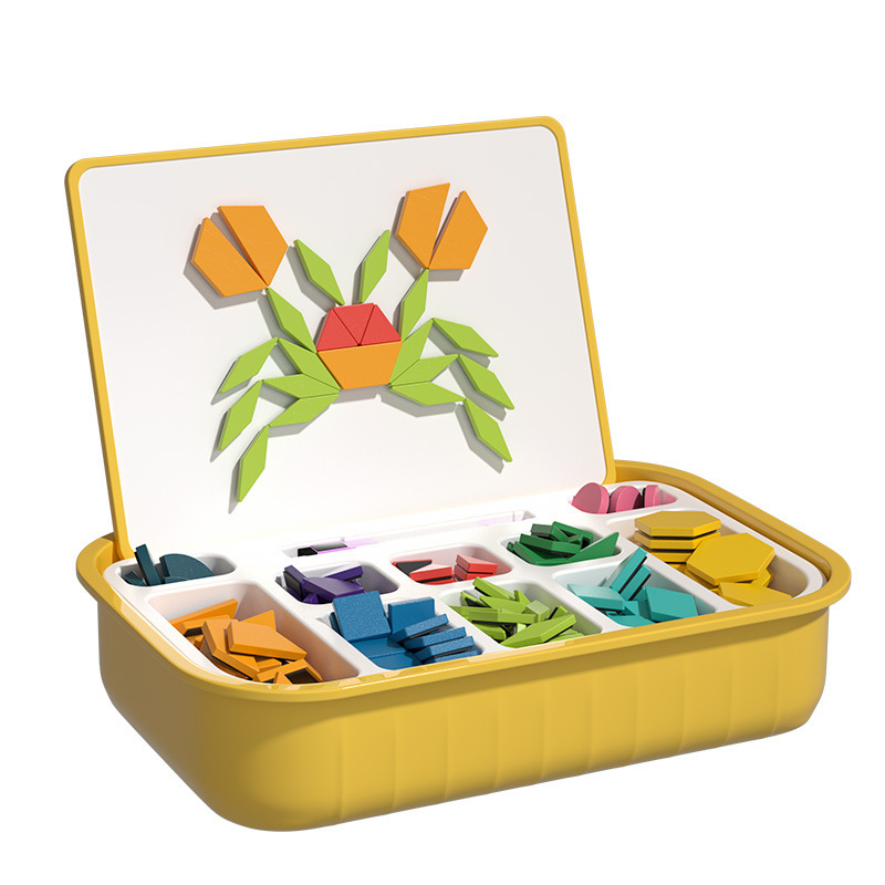 磁力木质拼图七巧板儿童益智玩具宝宝3到6岁积木男女孩幼儿园礼物白底实物图