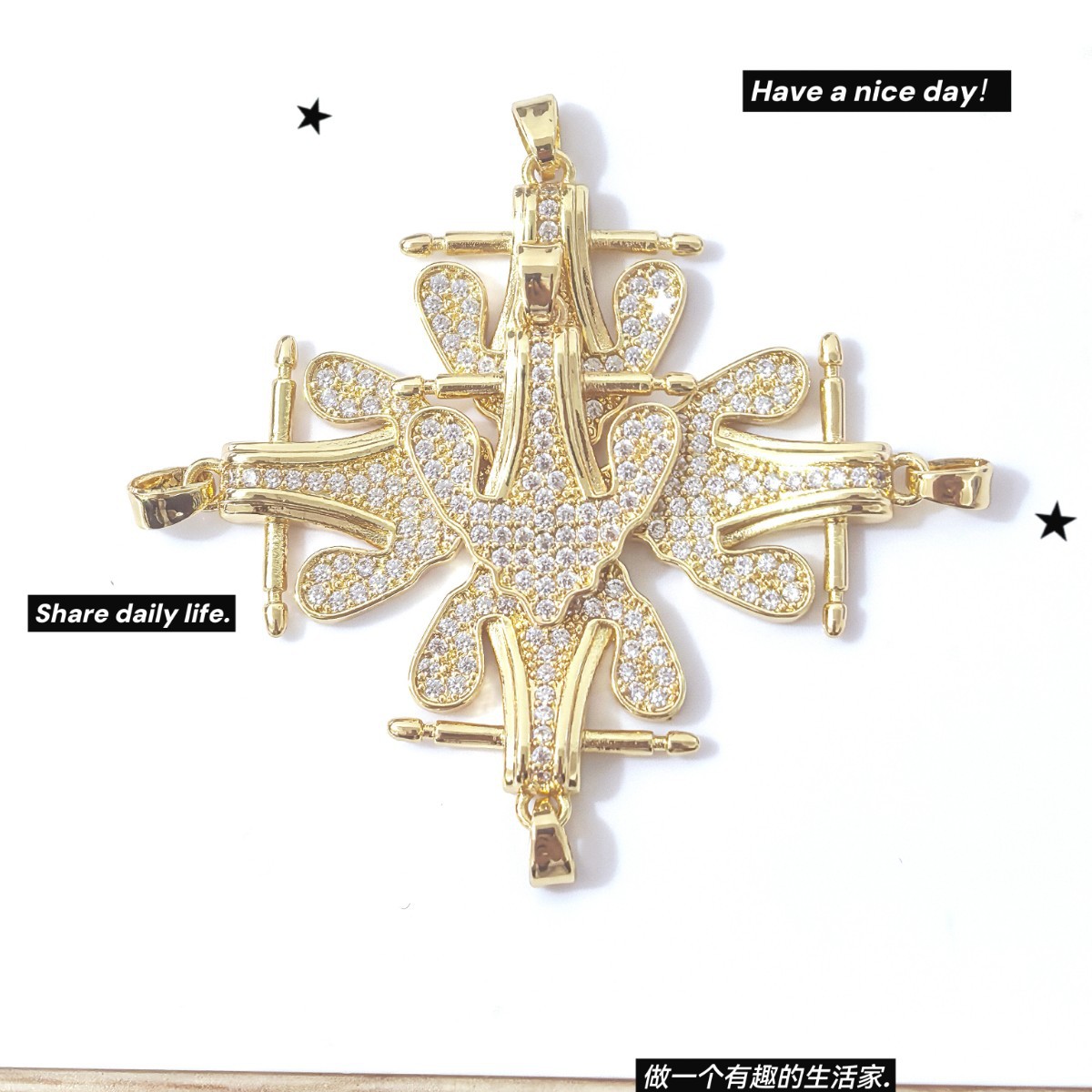 Fashionable and versatile DIY semi-finished products with micro-inlaid copper plated sunflower jewelry accessories, popular star and moon pendant accessories in Europe and America Application Scenario