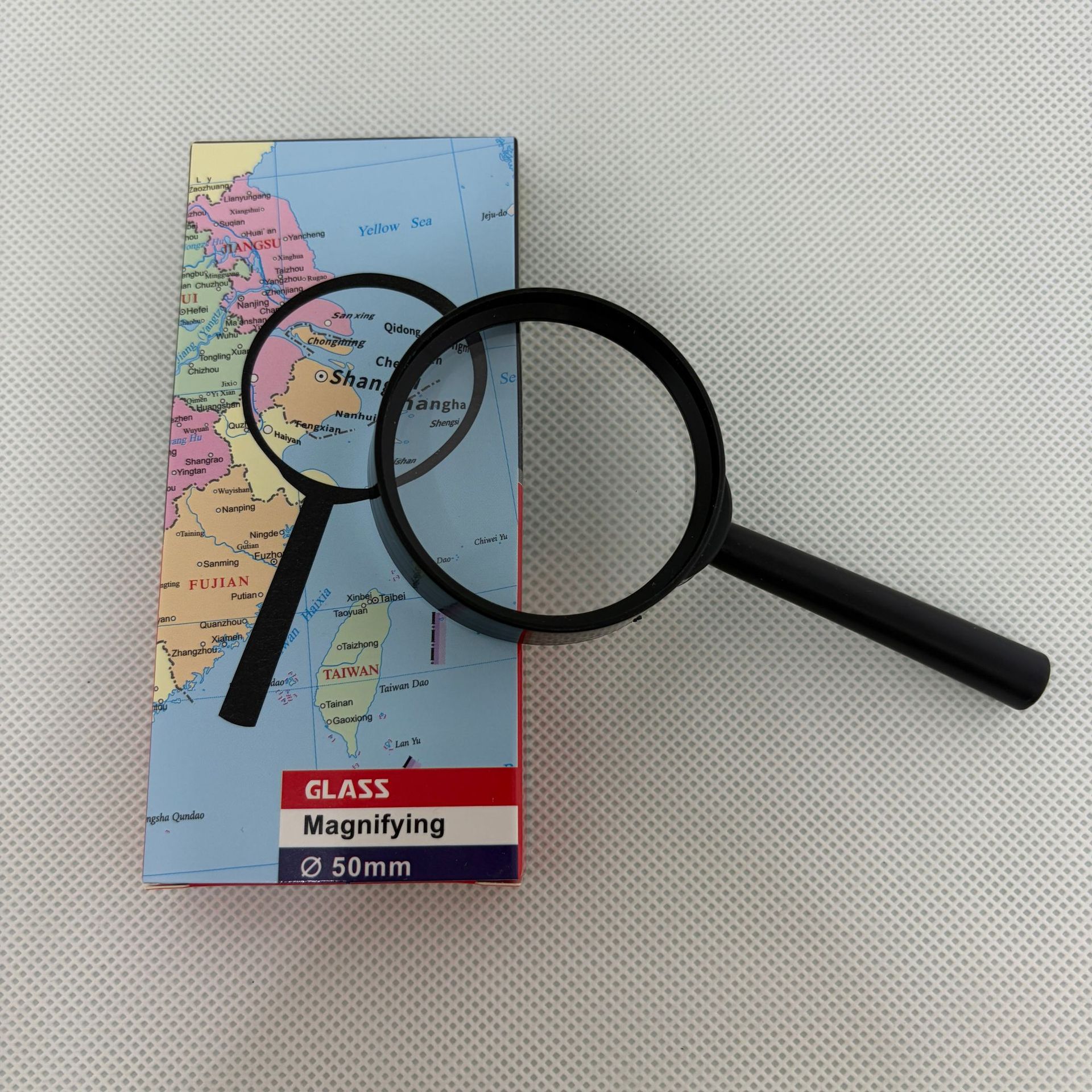 New black 50MM straight-handled glass lens magnifying glass student gift reading magnifying glass