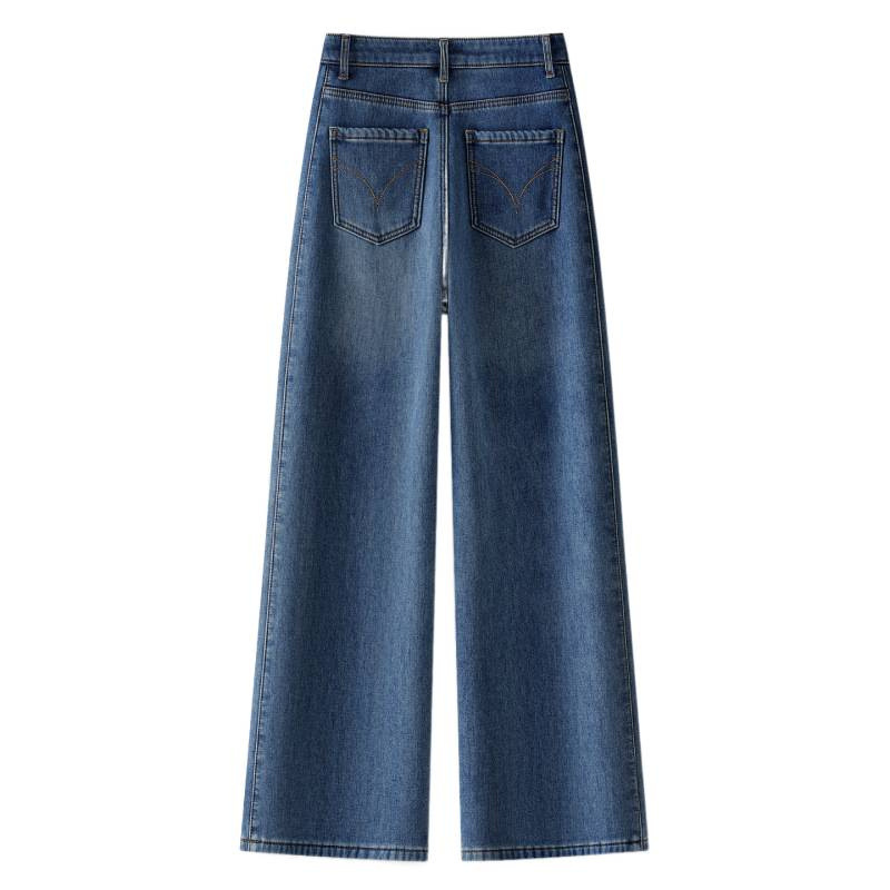 Fleece and thickened blue jeans for women's winter 2025 new style, high-waisted slimming straight-leg pants, versatile narrow wide-leg pants Item Picture