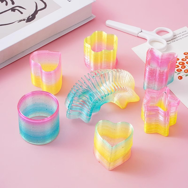 Colorful spring rainbow ring, children's educational toy, seven-color ring, stretchable elastic ring, magic ring, small gift for kindergarten Specification image