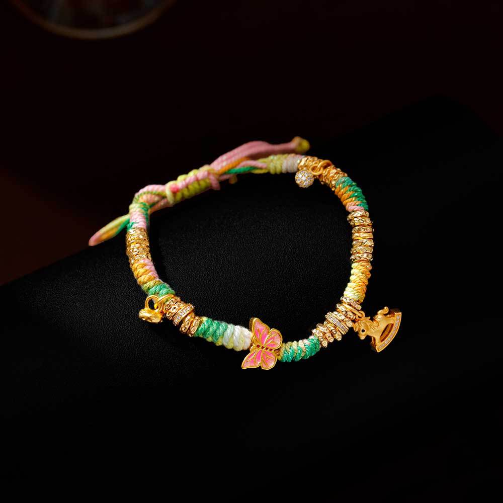 Hyacinth hand-woven colorful bracelet, a hit on Xiaohongshu and Douyin, auspicious and lucky little horse butterfly pendant jewelry, a new trend Specification image