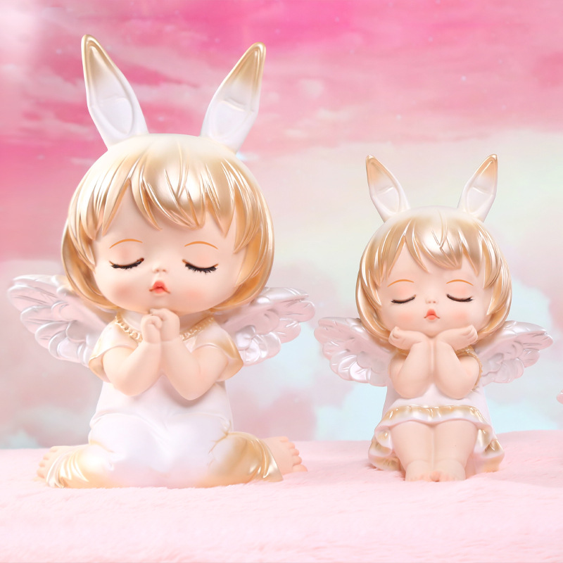 Annie Baby Gilded Vinyl Piggy Bank desktop, Large home entrance decoration, cute Angel Resin handicraft Specification image