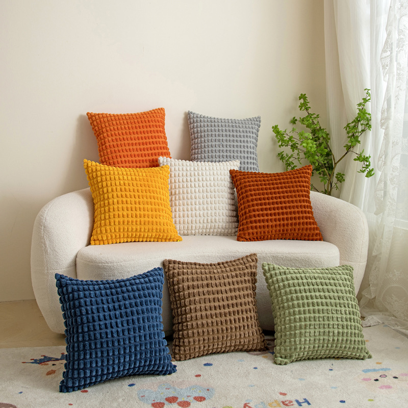 Free shipping cross-border solid-color corduroy pillowcase, country-style elastic cushion cover, home bedside pillow cover