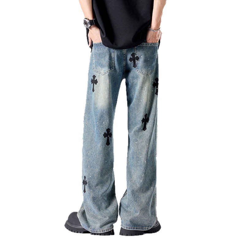 男士牛仔裤/牛仔裤/工作牛仔裤/男款牛仔裤系带/摆摊用小商品白底实物图