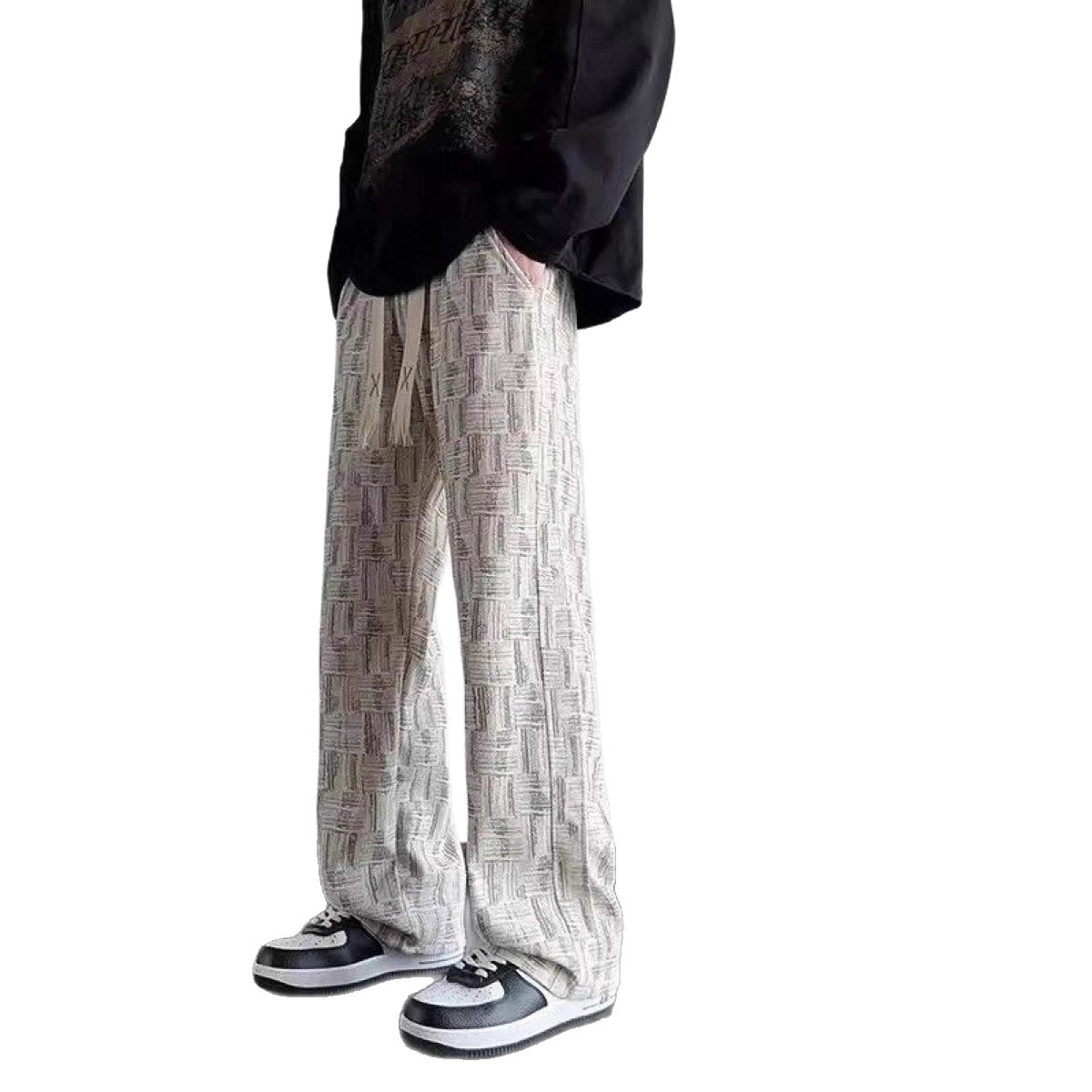 Sporty and trendy men's corduroy checkered wide-leg casual pants, trendy autumn and winter fleece and thickened straight-leg casual pants Item Picture