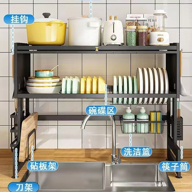 Kitchen sink storage rack, countertop, dust-proof and water-draining rack for dishes, multi-functional sink, simple bowl cabinet, storage wonder Application Scenario