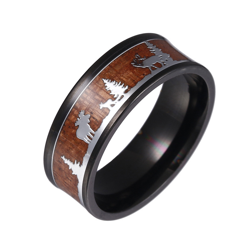 Cross-border supply source First Man Accessories Factory Christmas gifts, Milu deer titanium steel rings, Christmas jewelry wholesale Item Picture
