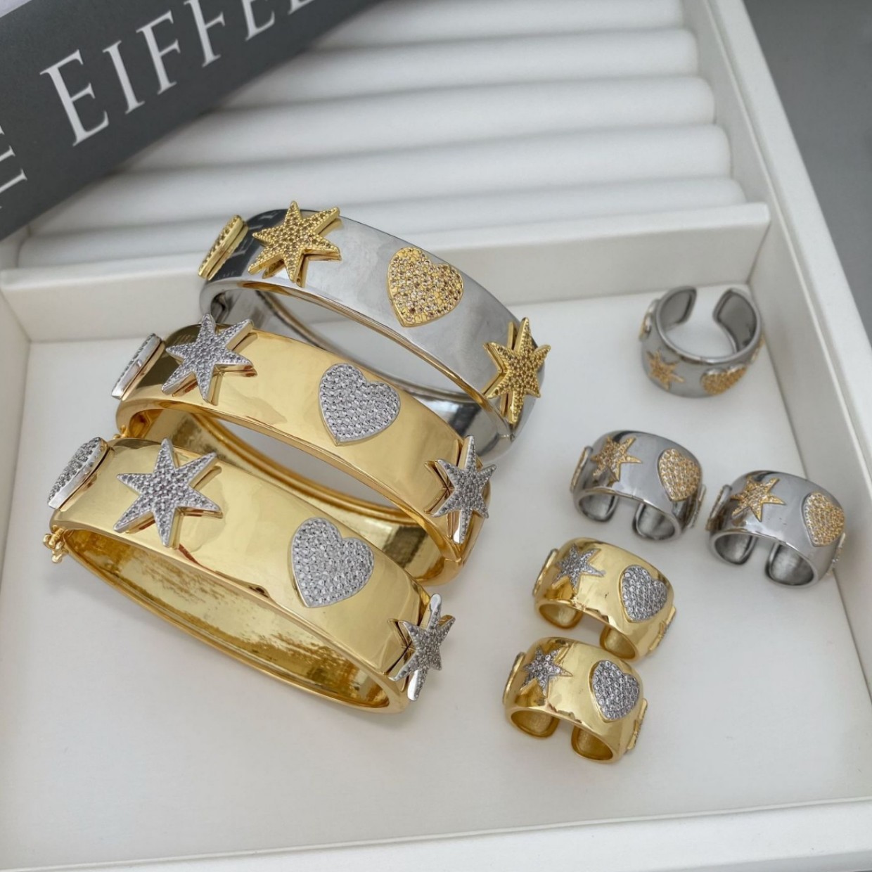 Wholesale of cross-border copper zircon hollow hexagonal star heart-shaped bracelets from Amazon in Europe and America with adjustable openings