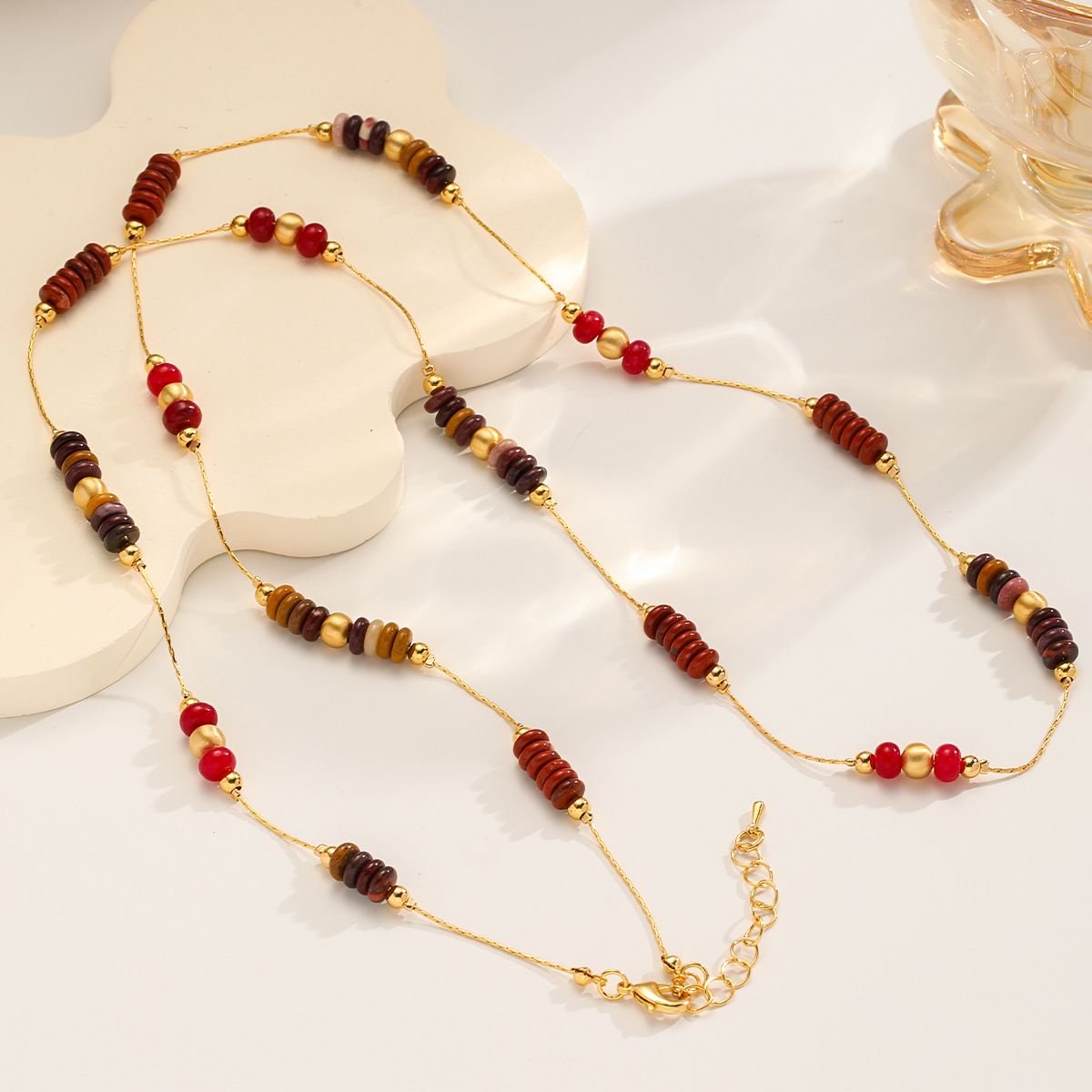 Nasha Cross-border exclusive Maillard natural stone sweater chain long style, high-end and non-fading necklace accessory for women long style details Picture