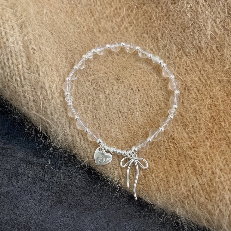 S925 pure silver white crystal bow bracelet for women, an Instagram niche design sense, a heart bracelet with a light luxury and high-end feel details Picture