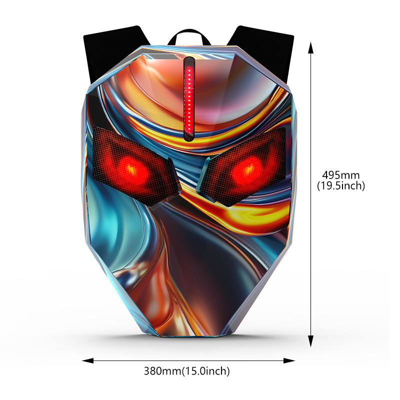 Devil's Eye led Backpack, Phantom Red PC Hard Shell, Large Capacity Outdoor Cool Riding Bag, led Helmet Bag Item Picture