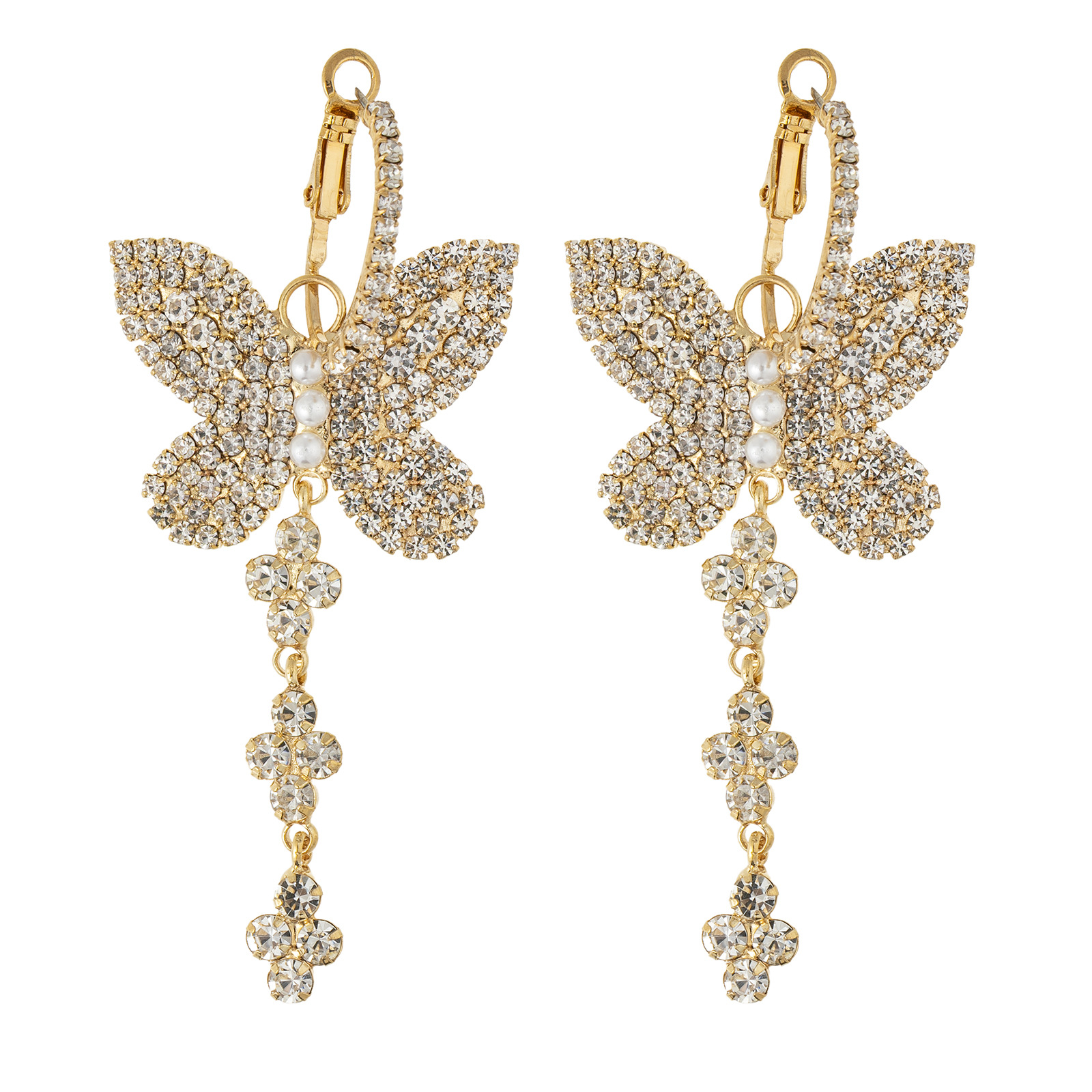 European and American fashion style diamond-encrusted butterfly long tassel earrings, high-end, grand, elegant, exaggerated and versatile earrings