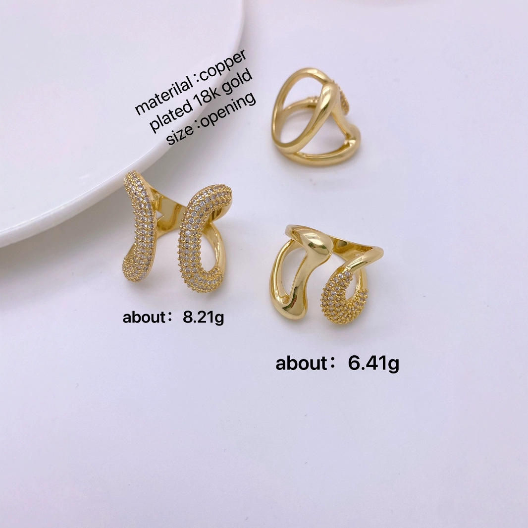 A new cross-border product featuring a high-end European and American style, a variety of copper-plated 18K gold and diamond-encrued zircon irregular-shaped adjustable ring Application Scenario