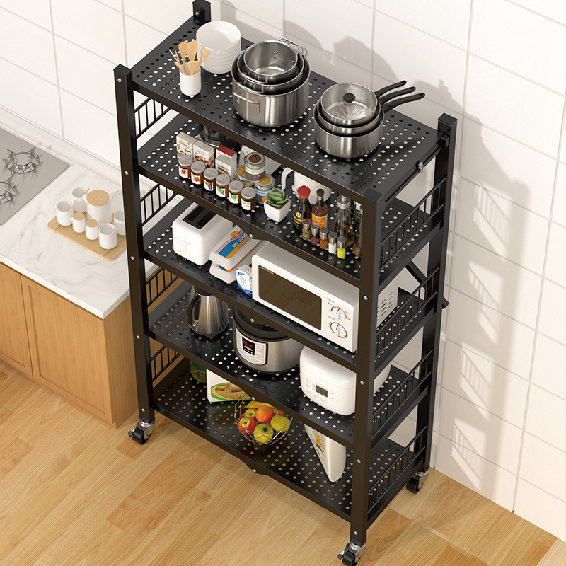 Kitchen folding storage rack, floor-standing multi-layer microwave oven and oven storage rack, no installation of shelves, cookware and pot rack, Yunbang Application Scenario