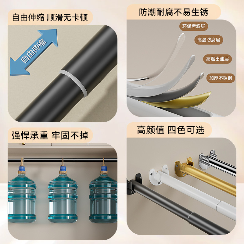 批发伸缩晾衣杆不锈钢单杆开口法兰座浴帘杆衣柜挂衣杆阳台晾晒杆产品图