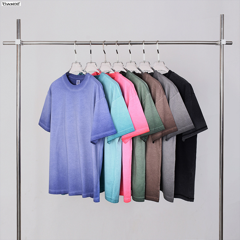 CKX Men's Wear 2025 New washed and aged fog short-sleeved T-shirt for couples, retro batik with a white round neck, trendy brand T-shirt Application Scenario