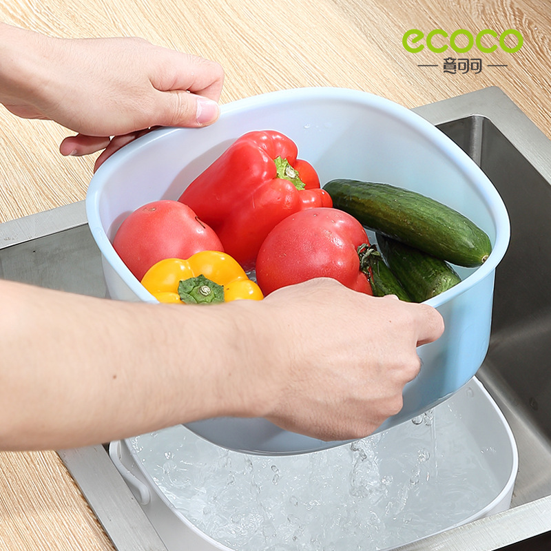 Hand-held double-layer vegetable washing basin, draining basket, kitchen household plastic fruit plate, living room sink, rinsing and draining vegetable basket details Picture