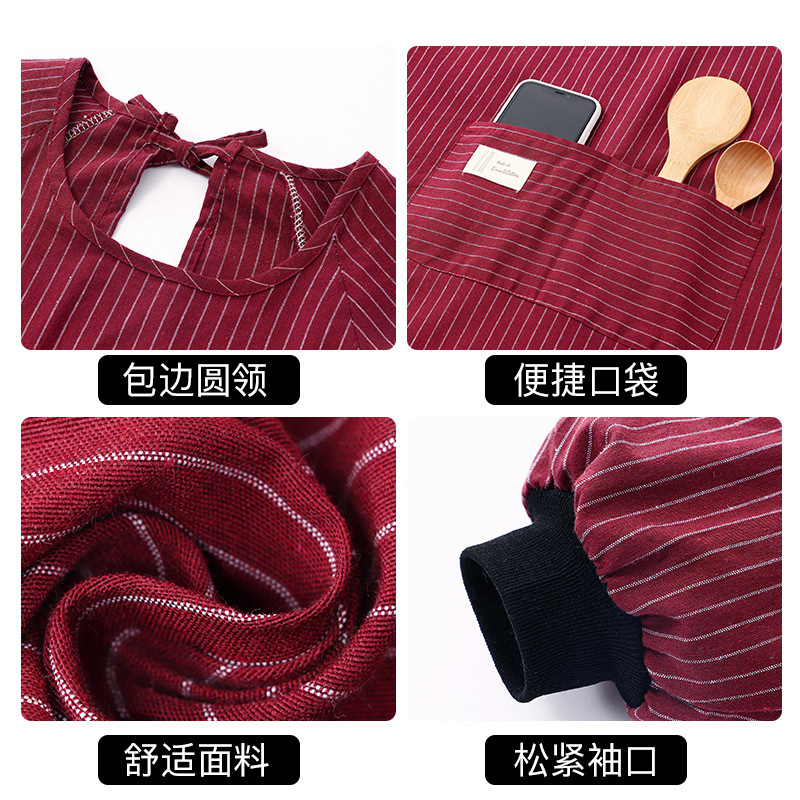 2025新款网红纯棉长袖围裙韩版女家用厨房餐饮专用工作服罩衣围腰白底实物图