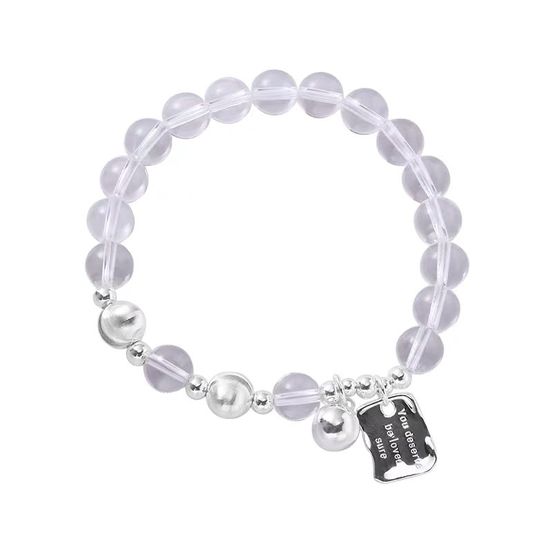 s925 sterling silver white crystal cat's eye round bead bracelet, a cool and refreshing women's ins style simple and versatile accessory Item Picture