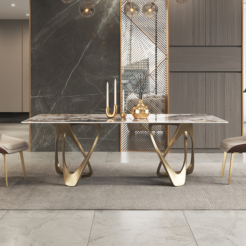 Star Factory wholesals rectangular rock plate dining tables, high-end glossy dining tables and chairs, small-sized household designer dining tables and chairs Application Scenario