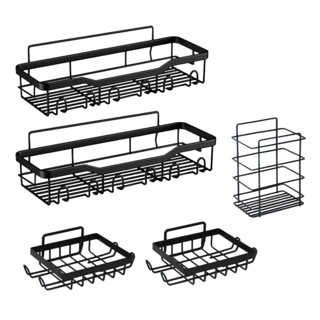 Bathroom non-drilling storage rack set, multi-functional wall-mounted moisture-proof and water-draining rack, bathroom cleaning supplies storage rack Item Picture
