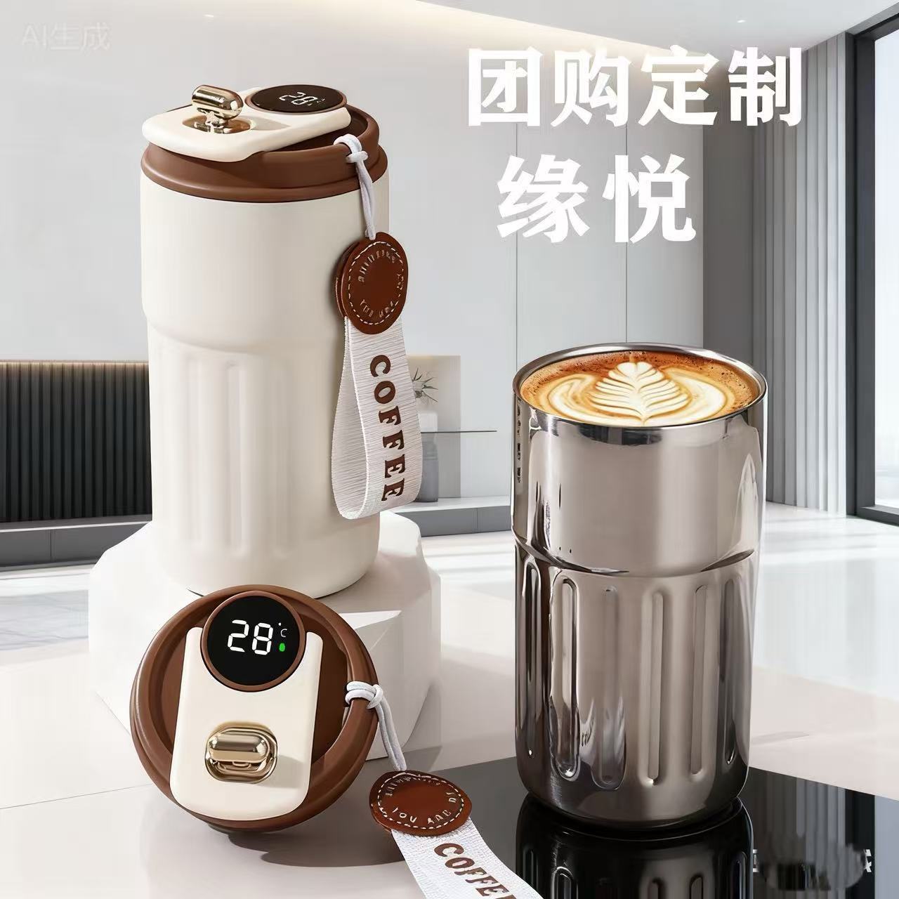 温度咖啡杯高颜值316不锈钢加厚保温杯智能显温便携学生水杯送礼产品图