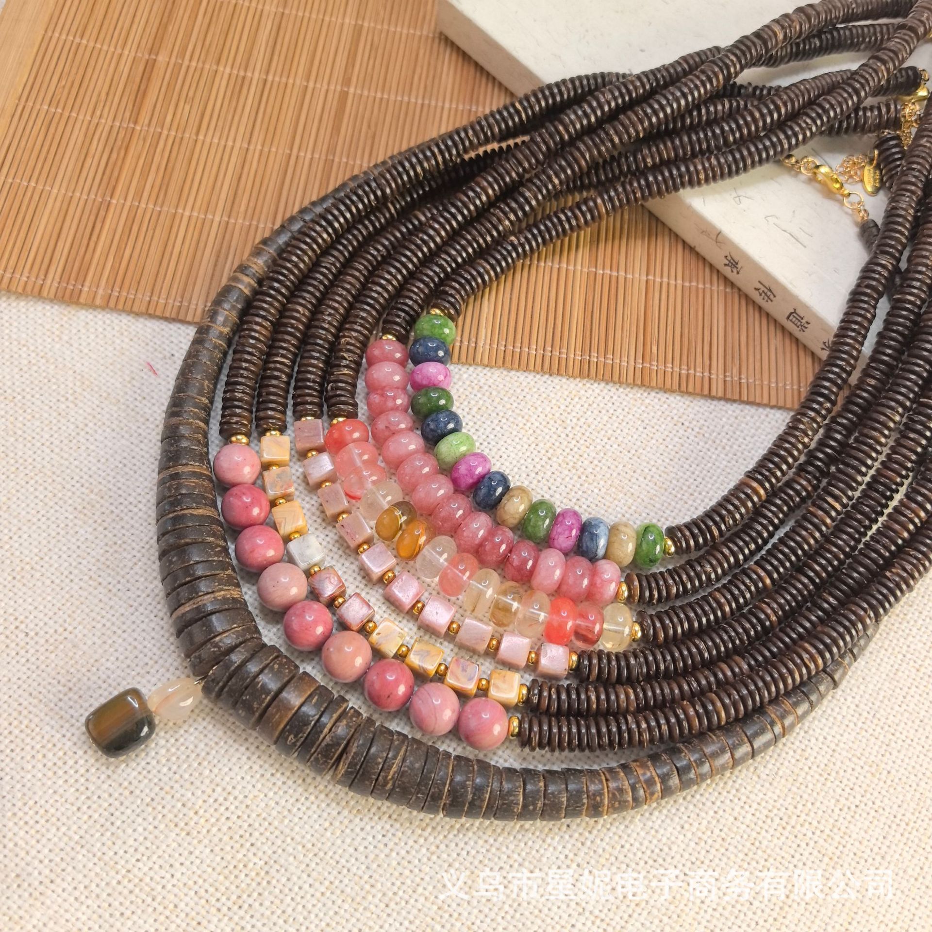 Natural gradient tourmaline crystal, form-fitting cut bead spacer gasket necklace, summer necklace, fresh small sugar cube accessory, national trend details Picture