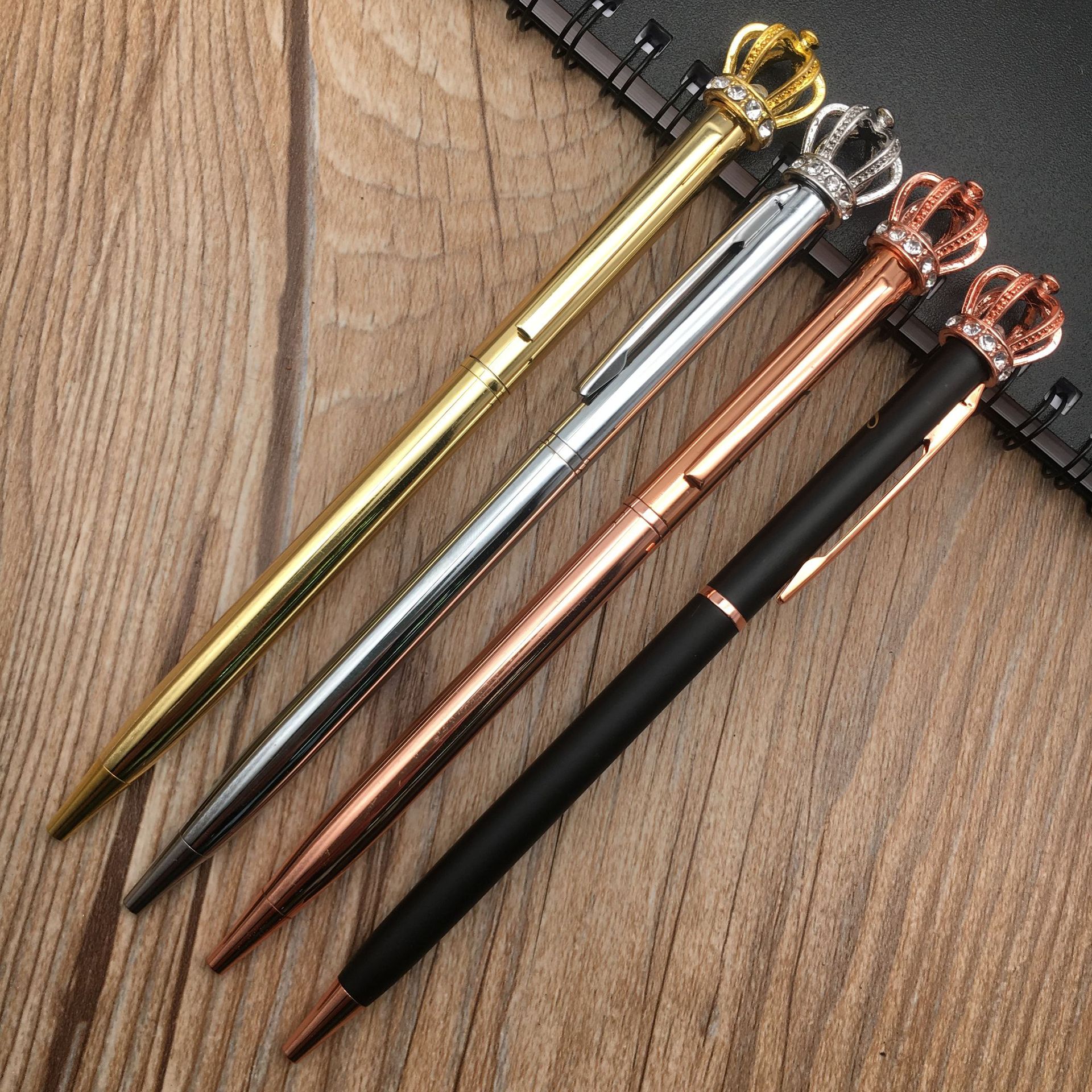 Cross-border best-selling diamond pens, crown ballpoint pens, rotating metal pens, advertising gift pens, with logo printing available in stock full figure