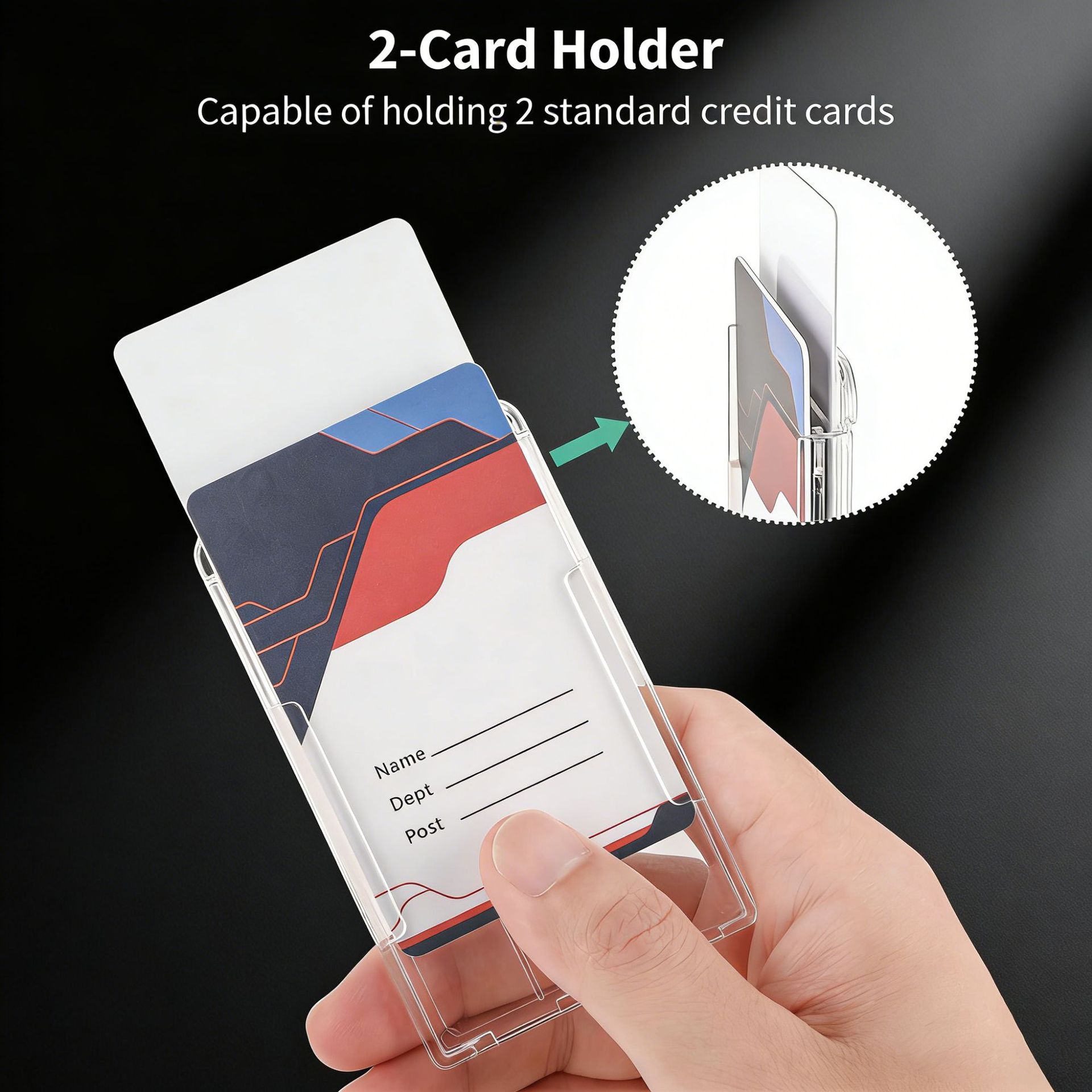 In-stock transparent hard plastic PS double-sided thumb push card holder, egg-shaped easy-pull buckle vertical ID work permit card holder Application Scenario