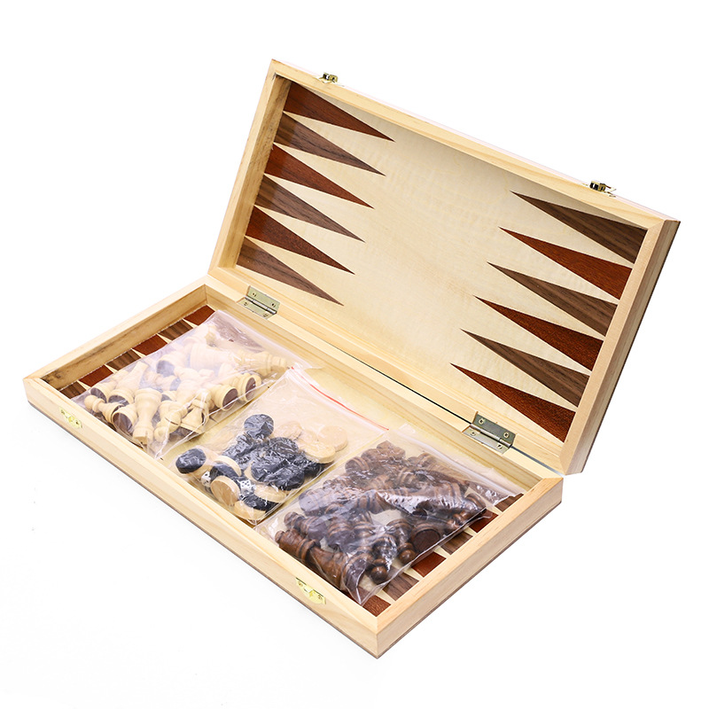 产地货源木质拼格3合1国际象棋实木棋子象棋亚马逊爆款外贸益智