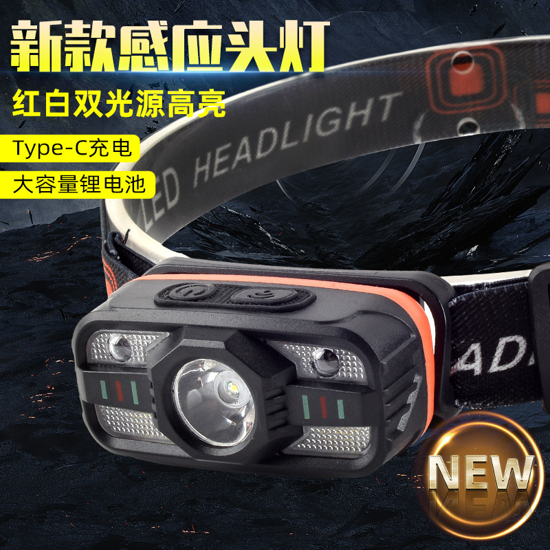 Cross-border LED outdoor strong bald light strip, COB rechargeable headlamp, cycling night fishing, running light, white and red dual-light