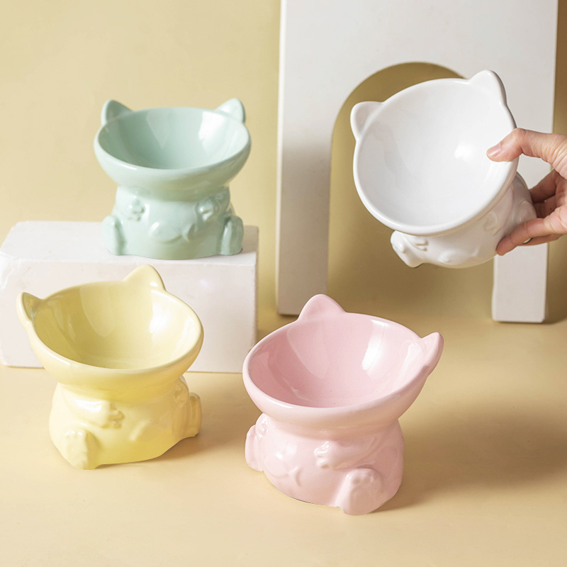 Ceramic cat food bowls, dog bowls, water bowls, food bowls, cat supplies, cervical vertebrae protection double bowls, cartoon cute pet bowls wholesale