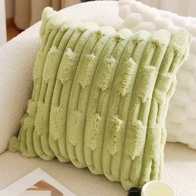 Ins-style Nordic imitation rabbit fur bamboo joint texture pillowcase sofa, living room cushion, home decoration soft furnishings, decorative pillow details Picture