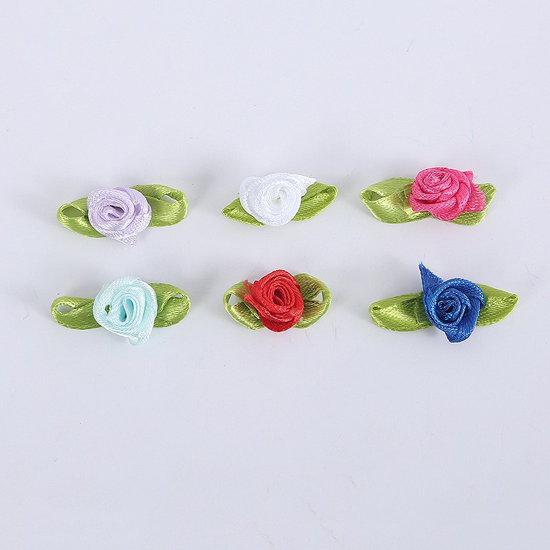 Colorful small rose craft accessories/Ribbon flowers with leaf roses/ribbon flowers 2.5x1.4cm DIY accessories details Picture
