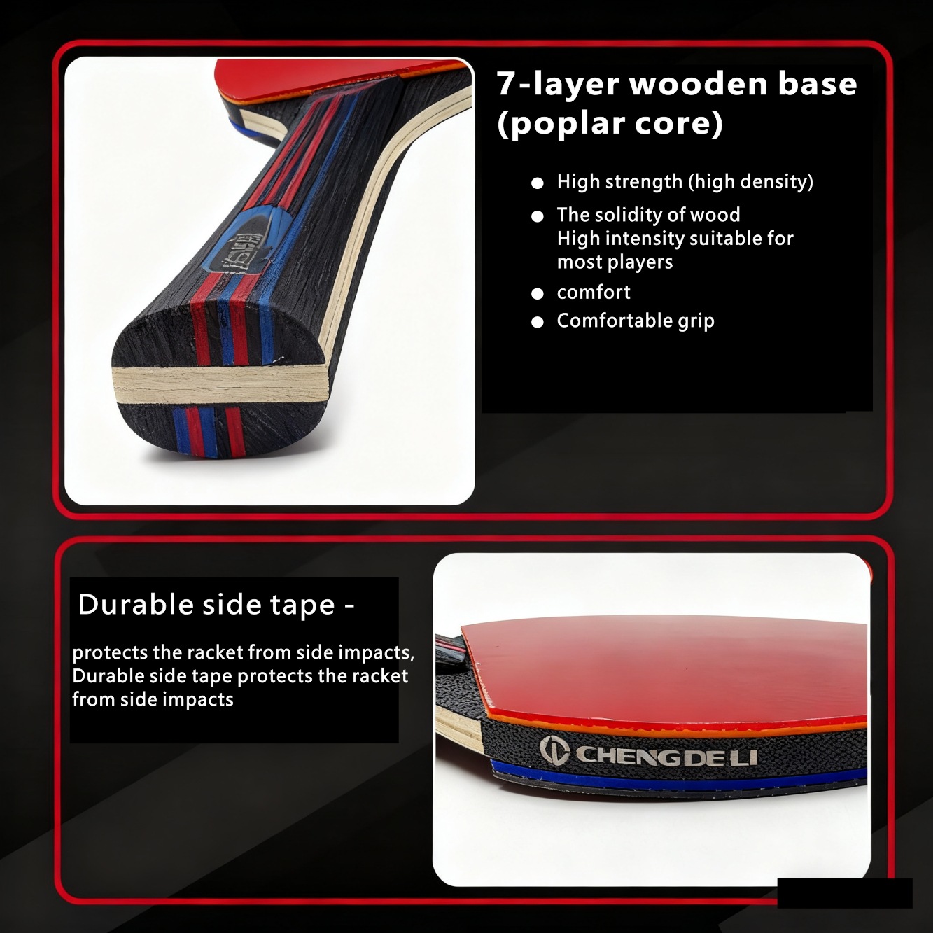 Chengdeli 5-star certified table tennis racket, single-racket high-elasticity base plate, easy to handle, professional training grade racket Specification image