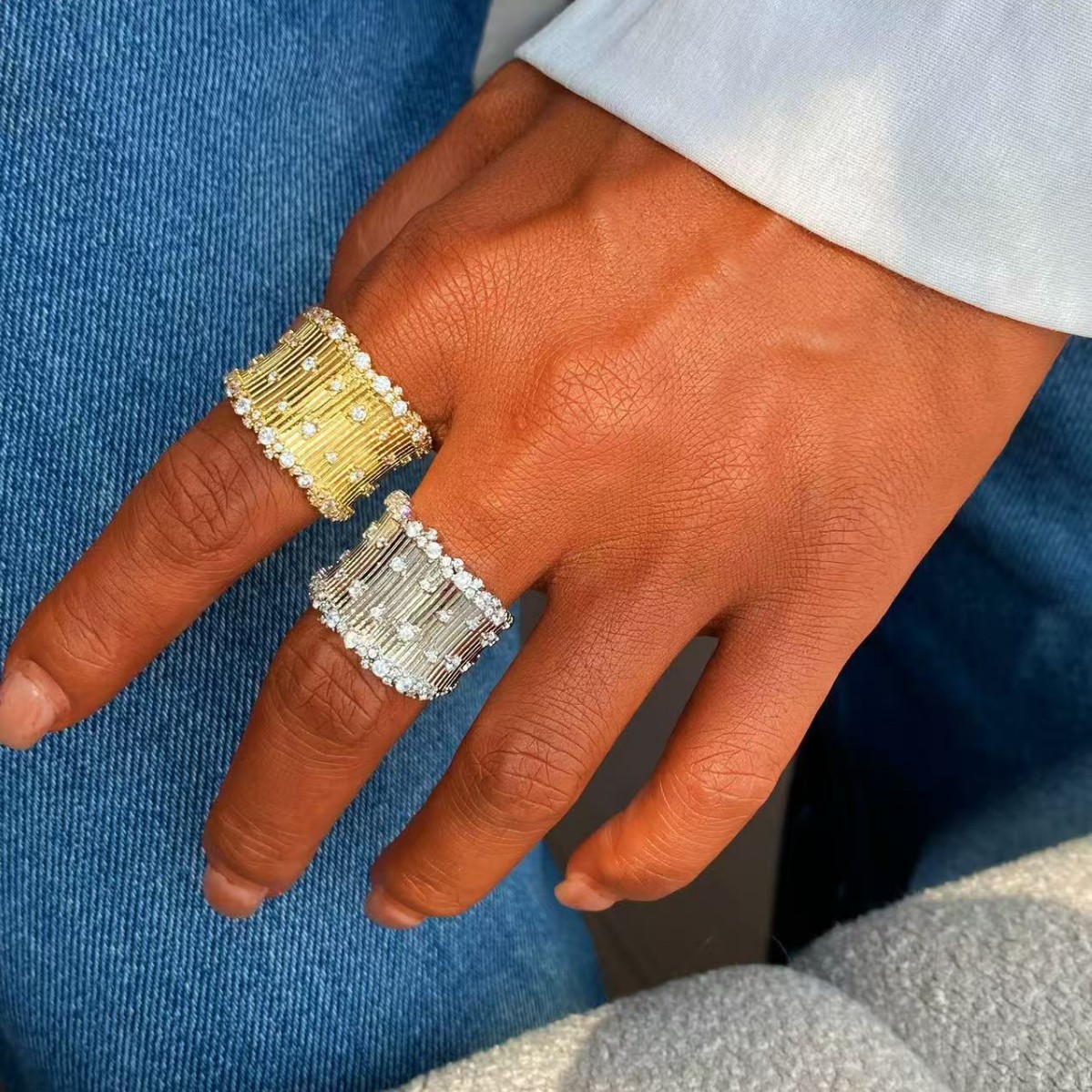 European and American wind Starry Sky brushed bracelet ring, full zirconium inlay, wide edge opening design cross-border jewelry supply manufacturer details Picture