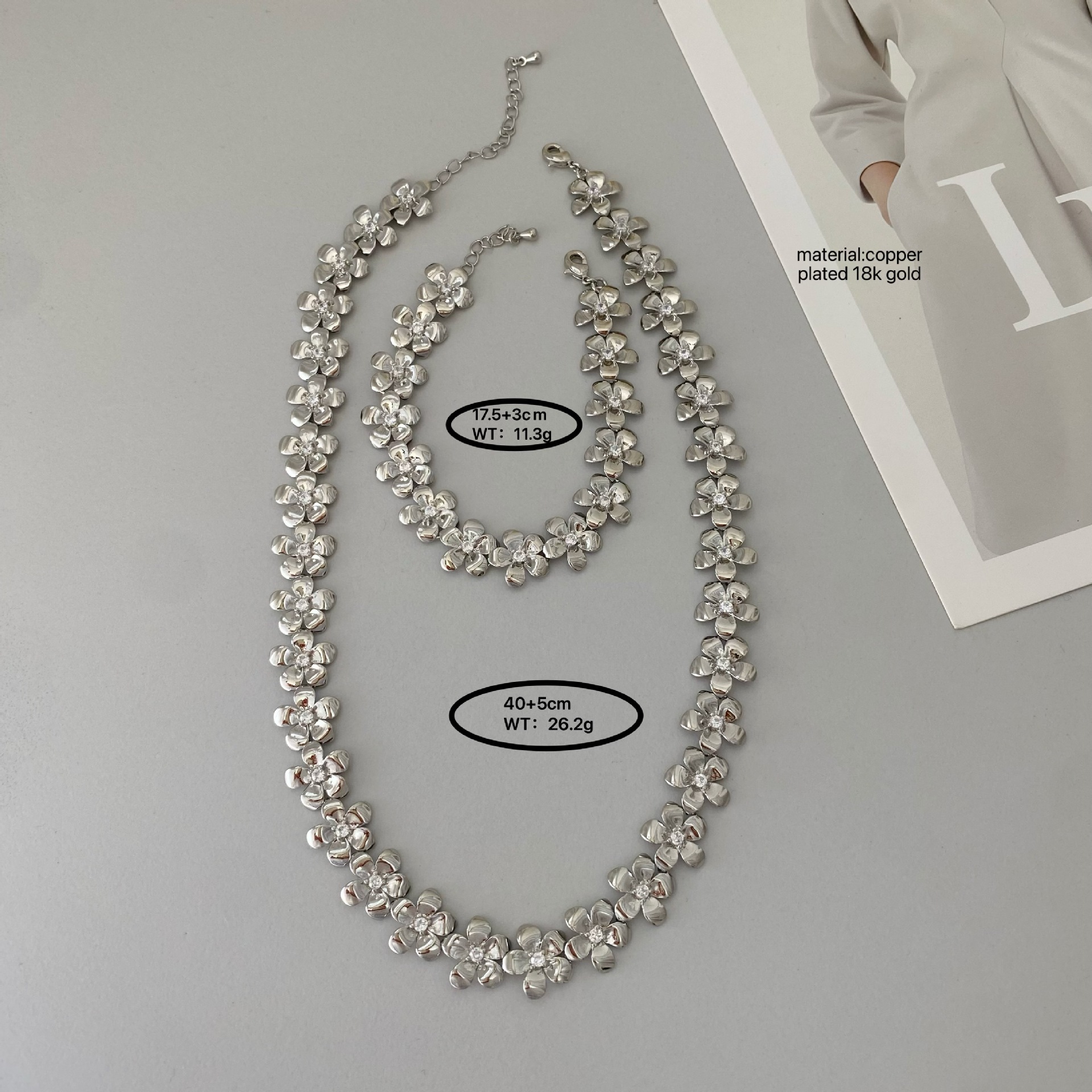 Light luxury style, Oriental aesthetic flower bracelet necklace, new Chinese-style osmanthus blooming diamond-encrusted bracelet wholesale Specification drawing