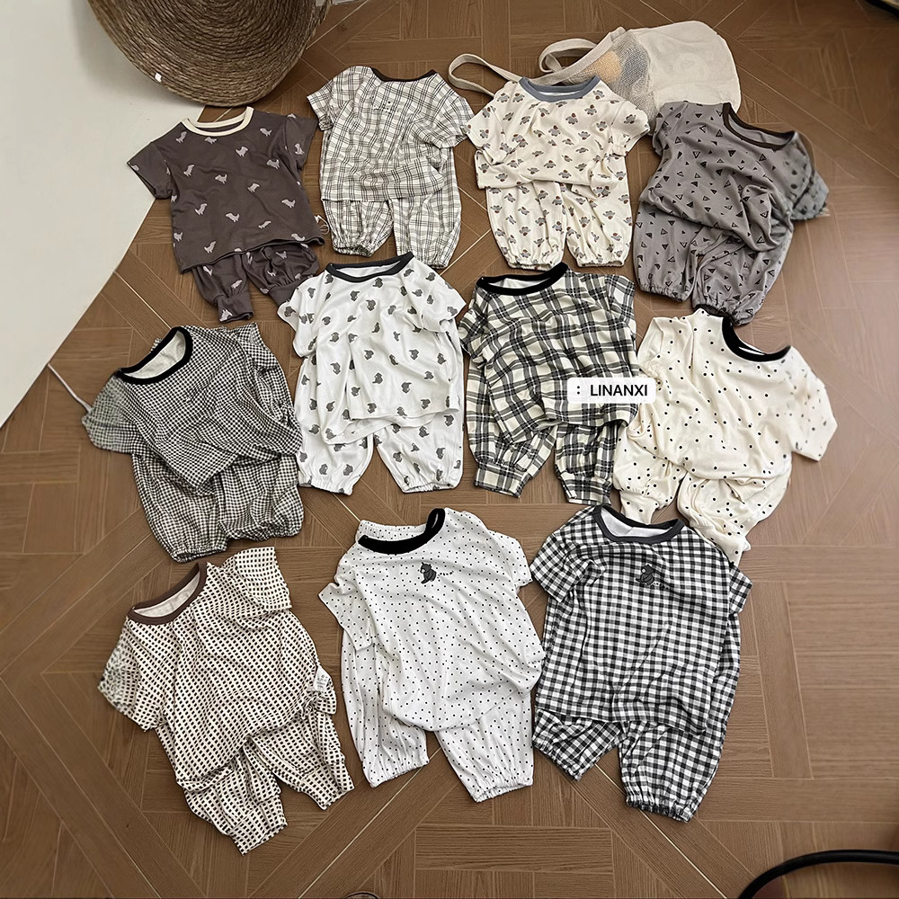 85720 里南希面膜家居服儿童25夏新款男女童睡衣针织套装卡通印花