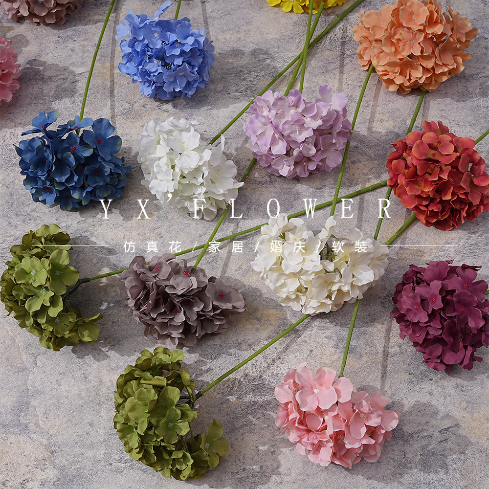 Simulated single hydrangea, 18 fake bouquets, artificial silk flowers, plastic flower arrangements, wedding decoration, living room decoration Application Scenario