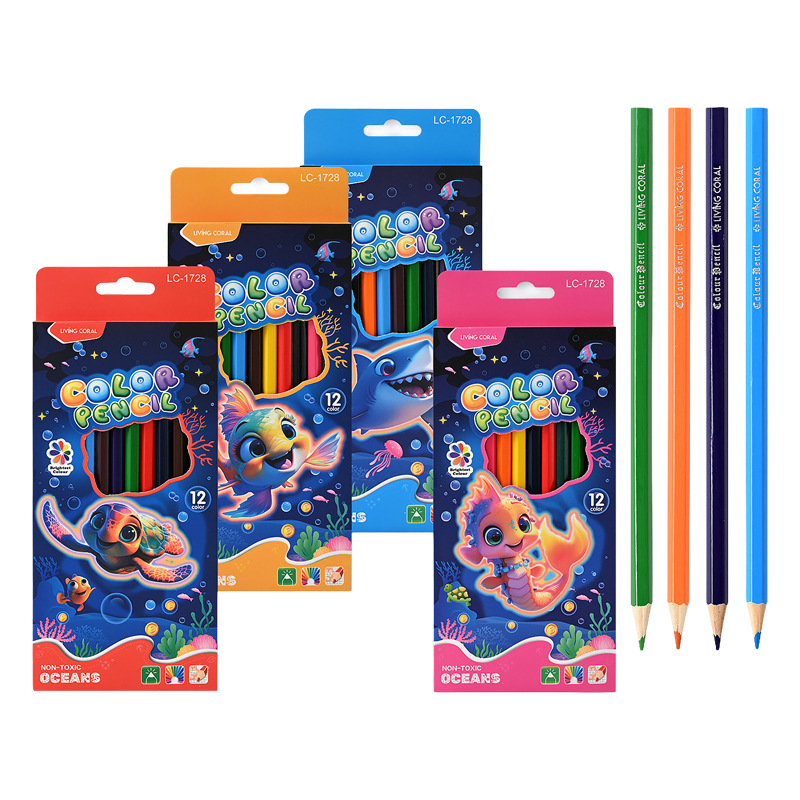 Serie marina de 12 colores aceite color plomo dibujo transfronterizo especial para estudiantes de primaria lápiz de barra hexagonal suministros de arte para niños Item Picture