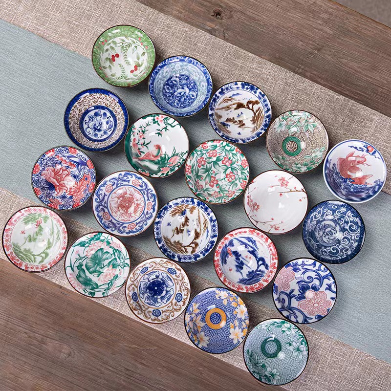 复古青花瓷家用主人杯斗笠杯陶瓷小茶杯茶盏套装中式手绘陶瓷单杯