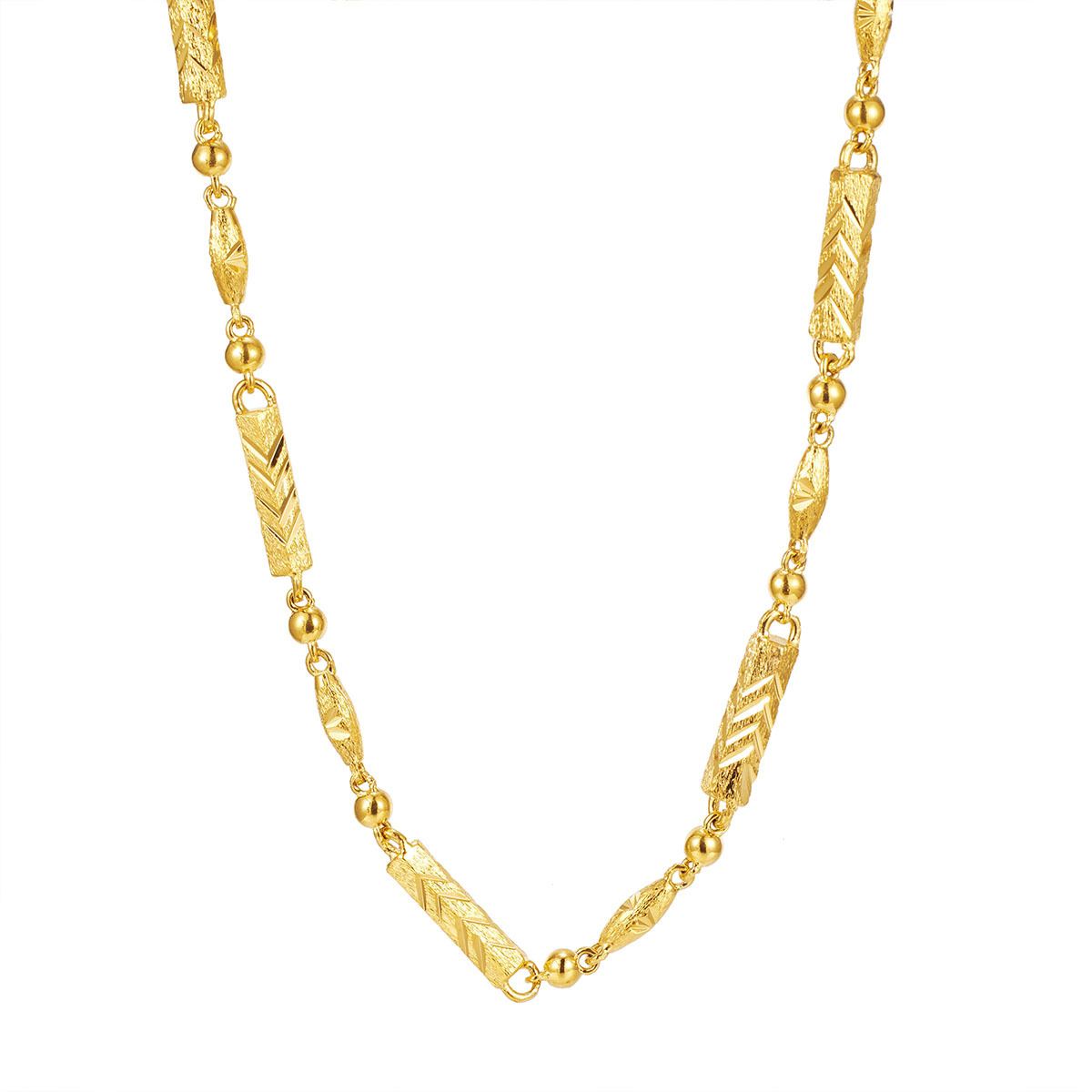 Vietnamese sand gold necklace, men's gold-plated hollow hexagonal necklace that does not fade for a long time, thick gold women's olive bead wrapped gold chain Item Picture