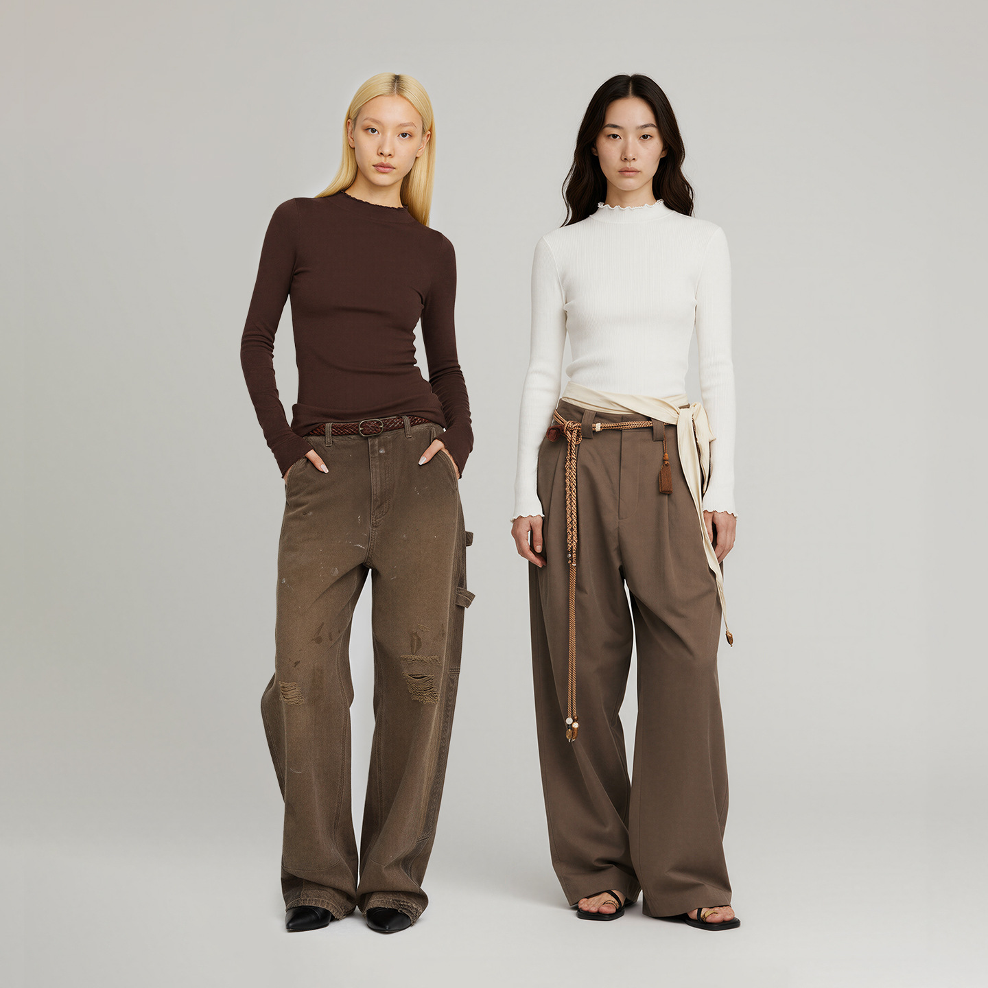 teeshe women's Korean-style slimming autumn and winter new collection: Black ear-trimmed slimming top paired with a semi-high-neck base layer for tall women Application Scenario