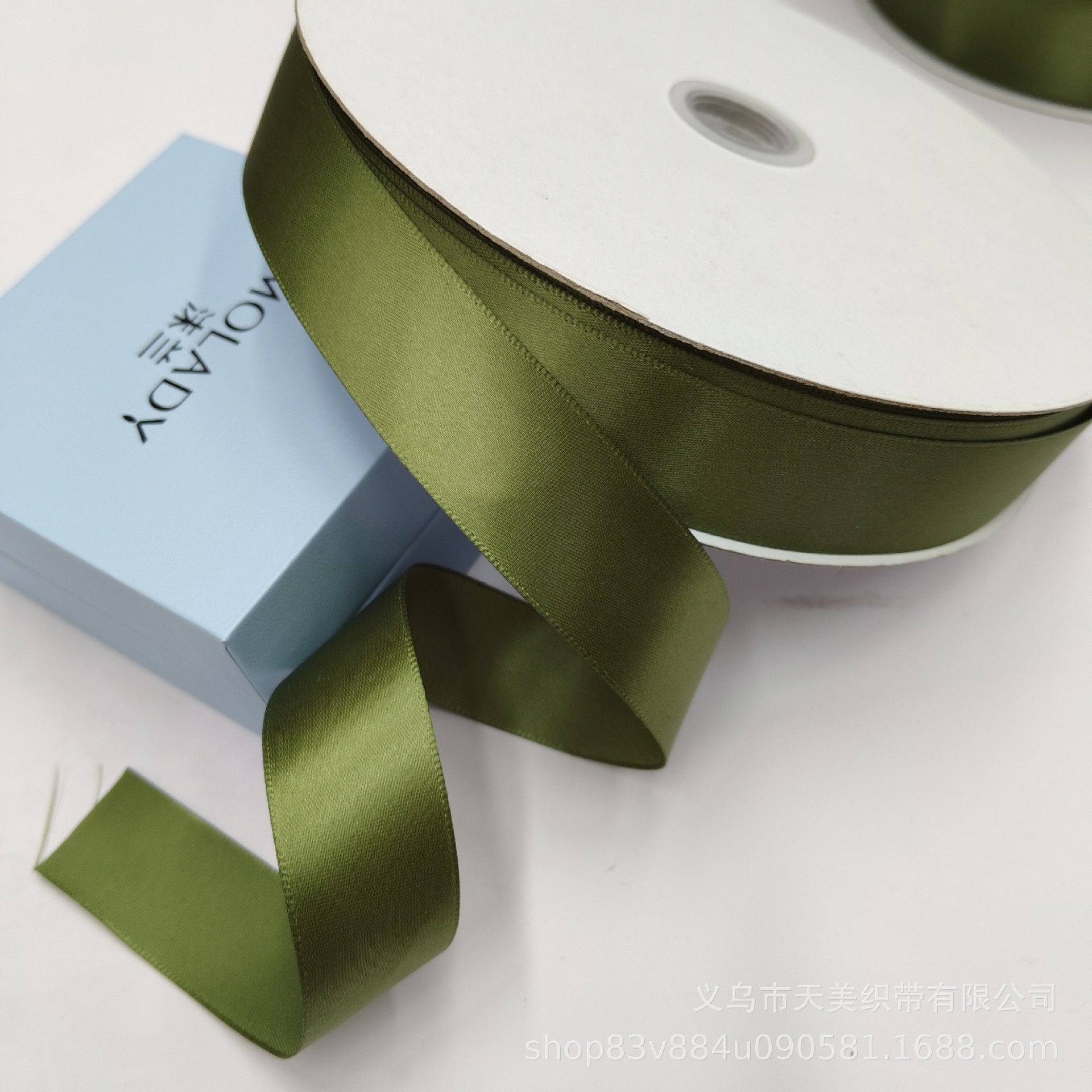0.6CM-5CM olive green ribbon encrypted polyester ribbon gift box packaging ribbon silk cloth ribbon birthday gift box packaging Specification image