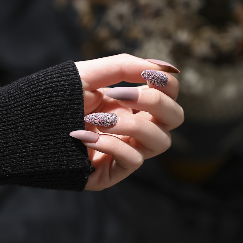 Customized OEM frosted wearable nail art false nails, 24-piece box nail patches, finished nail patches, glitter powder customization details Picture