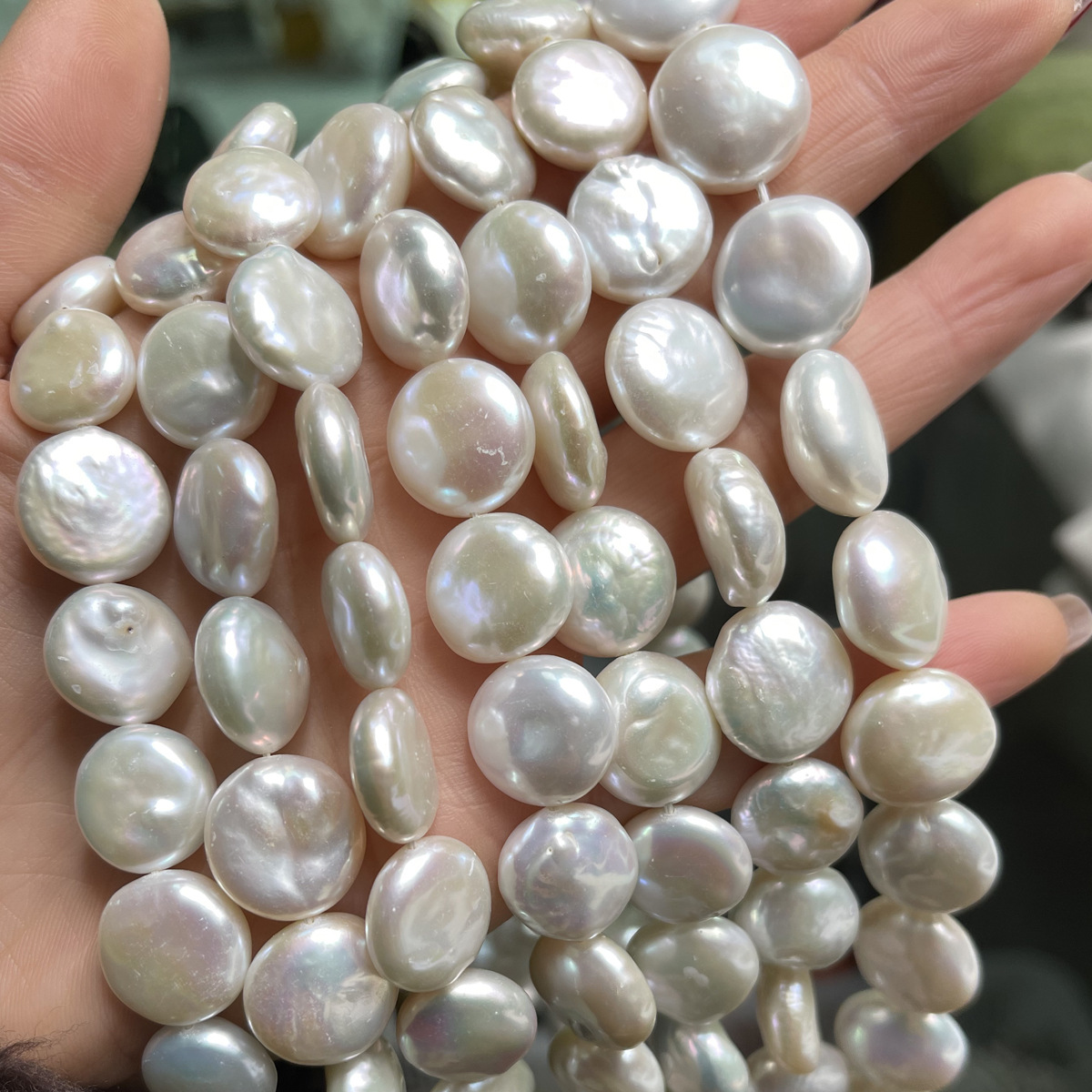 Low-price promotion: 13-14mm natural freshwater pearl button pearl, Baroque DIY necklace and bracelet, pearl matching