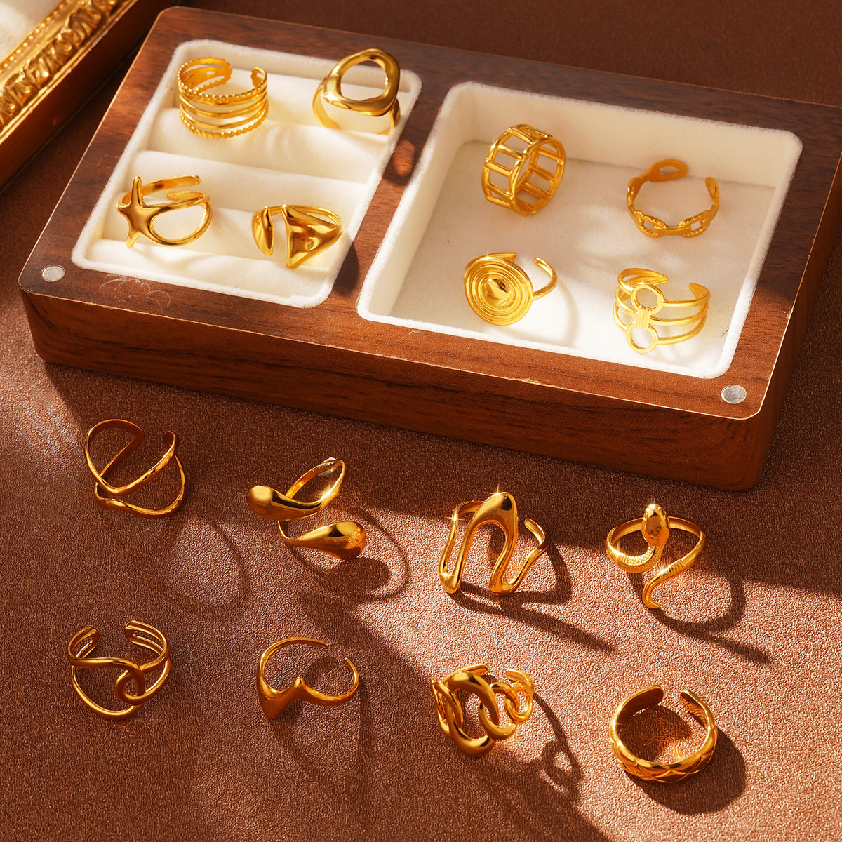 Cross-border personalized cross-line titanium steel ring for women, retro fashion, simple line hollowed-out opening food ring wholesale